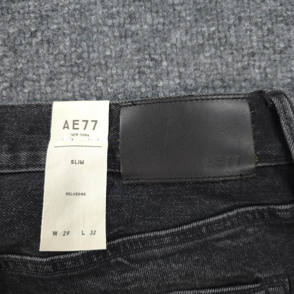 American Eagle Jeans Mens 29x31 Black Denim Slim Selvedge Button Fly Preppy - Picture 15 of 15